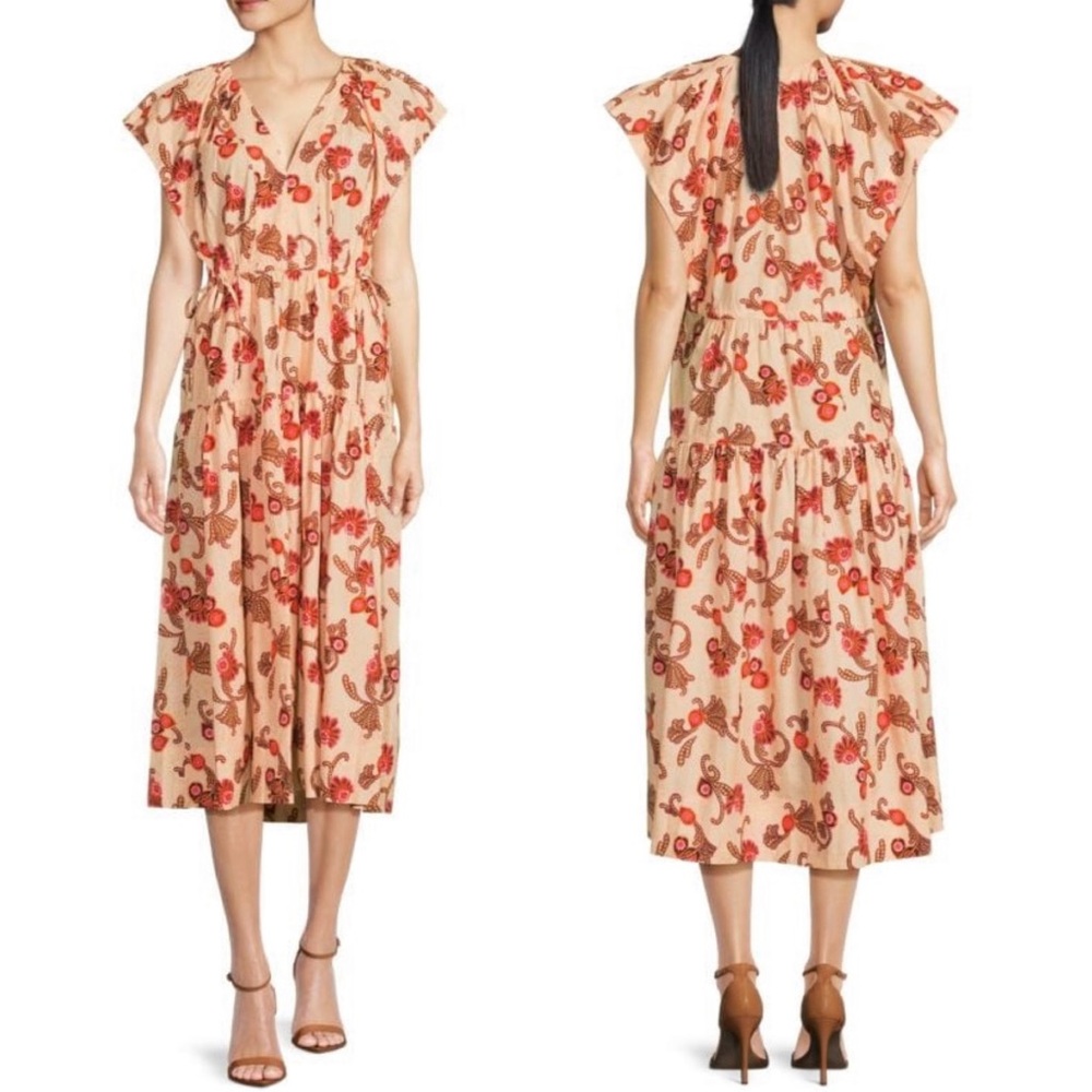 A.L.C. August Floral Print Midi Dress in Peach Dust Size 4